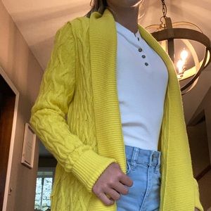 TWO cardigans, blue and yellow